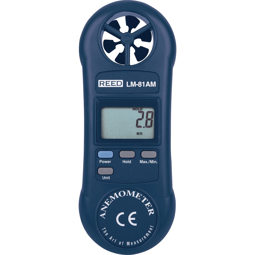 REED Instruments - Airflow Meters & Thermo-Anemometers; Type: Airflow Meter ; Maximum Air Velocity ft/min (Feet): 5910 ; Min Air Velocity ft/min (Feet): 80 ; Min Air Velocity km/hr: 0.400 ; Min Air Velocity knots: 0.800 ; Min Air Velocity mph: 0.9000 - Exact Tool & Supply