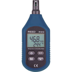 REED Instruments - Thermometer/Hygrometers & Barometers; Type: Thermo-Hygrometer ; Minimum Relative Humidity (%): 0 ; Maximum Relative Humidity (%): 100.00 ; Minimum Temperature (C): -10.00 ; Minimum Temperature (F): 14.000 ; Maximum Temperature (C): 60. - Exact Tool & Supply