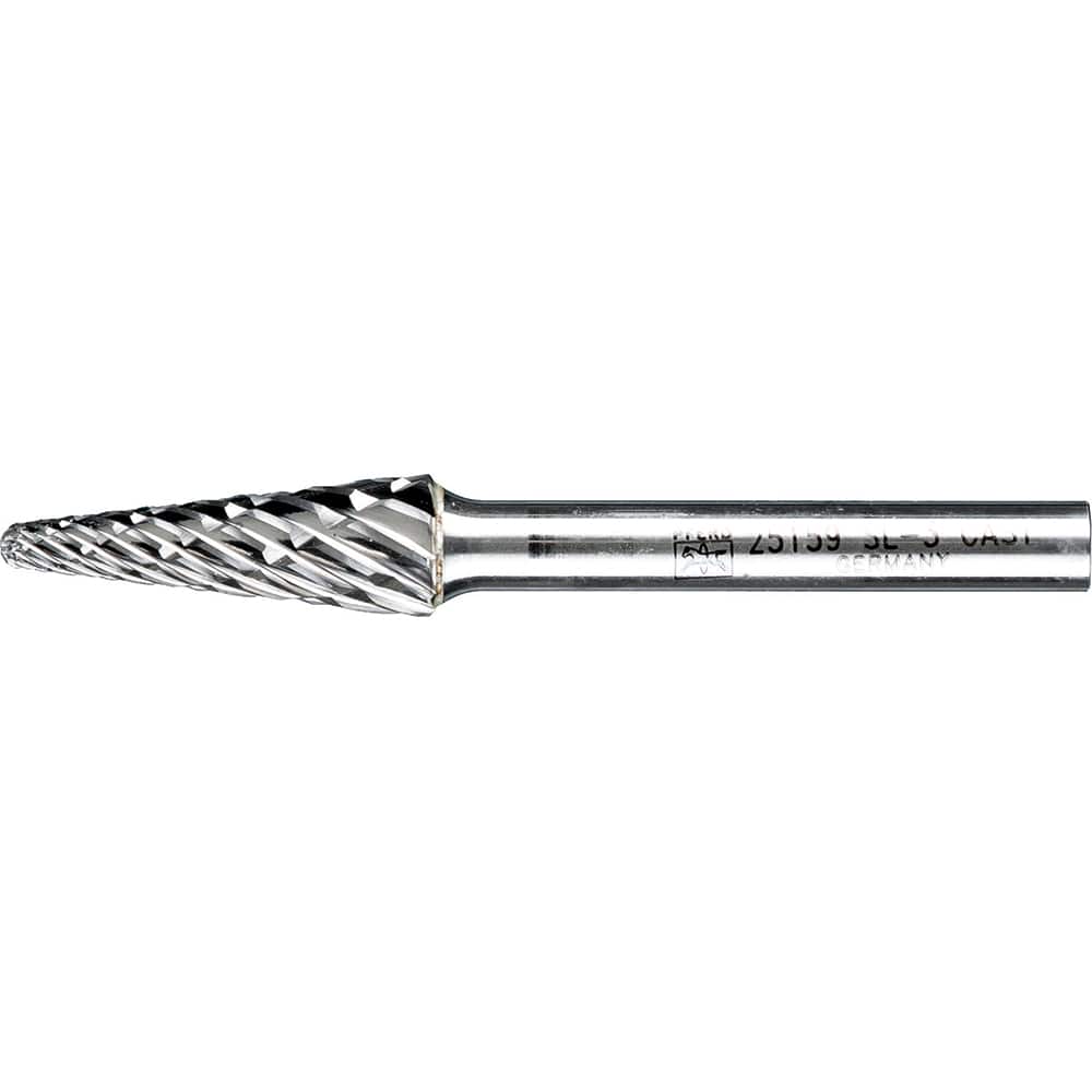 PFERD - SL-3, 3/8" Cut Diam, 1/4" Shank Diam, Carbide End Cut Taper with Radius End Burr - Exact Tool & Supply