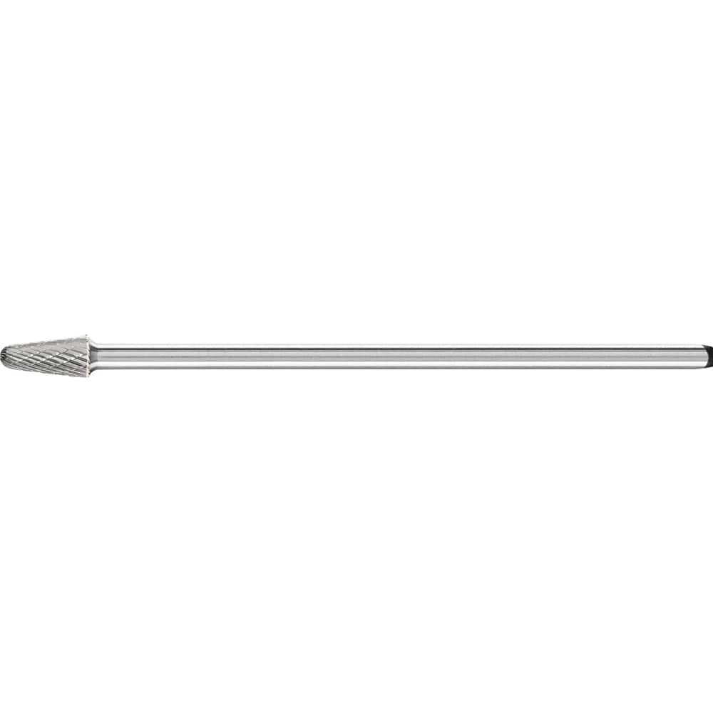 PFERD - SL-3L6, 3/8" Cut Diam, 1/4" Shank Diam, Carbide Double Cut Taper with Radius End Burr - Exact Tool & Supply