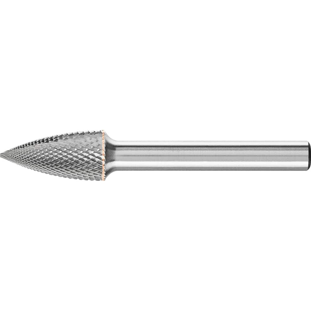 PFERD - SG-3, 3/8" Cut Diam, 1/4" Shank Diam, Carbide Diamond Pattern Tree with Pointed End Burr - Exact Tool & Supply