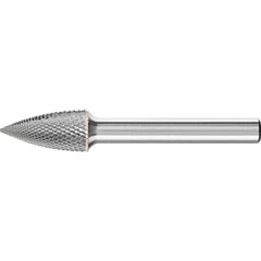 PFERD - SG-3, 3/8" Cut Diam, 1/4" Shank Diam, Carbide Diamond Pattern Tree with Pointed End Burr - Exact Tool & Supply