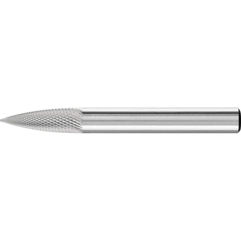 PFERD - SG-1, 1/4" Cut Diam, 1/4" Shank Diam, Carbide Diamond Pattern Tree with Pointed End Burr - Exact Tool & Supply