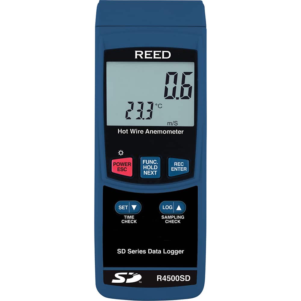 REED Instruments - Airflow Meters & Thermo-Anemometers; Type: Airflow Meter ; Maximum Air Velocity ft/min (Feet): 4921 ; Min Air Velocity ft/min (Feet): 40 ; Min Air Velocity km/hr: 25.000 ; Min Air Velocity knots: 0.400 ; Min Air Velocity mph: 0.5000 - Exact Tool & Supply