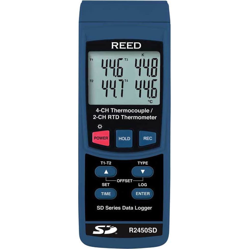 REED Instruments - Digital Thermometers & Probes; Type: Temperature Recorder ; Maximum Temperature (C): 1300.00 ; Maximum Temperature (F): 2372.000 ; Minimum Temperature (C): -100.00 ; Minimum Temperature (F): -148.000 ; Display Type: Backlit LCD - Exact Tool & Supply