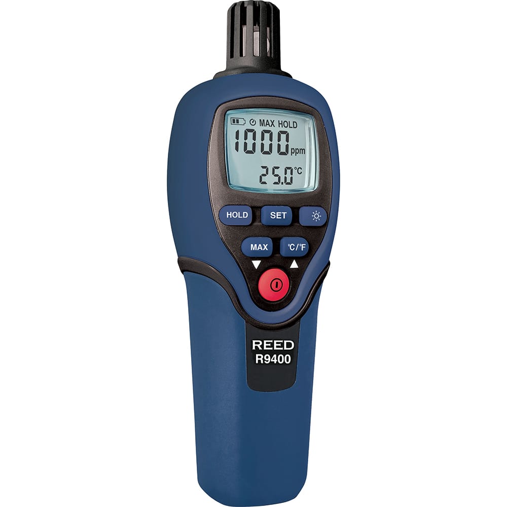 REED Instruments - Natural Gas, Carbon Monoxide & Refrigerant Detectors; Type: CO Meter ; Function: Measures carbon monoxide (CO) and ambient temperature ; Height (Decimal Inch): 1.700000 ; Height (mm): 45.0000 ; Length (Decimal Inch): 7.5000 ; Length (m - Exact Tool & Supply