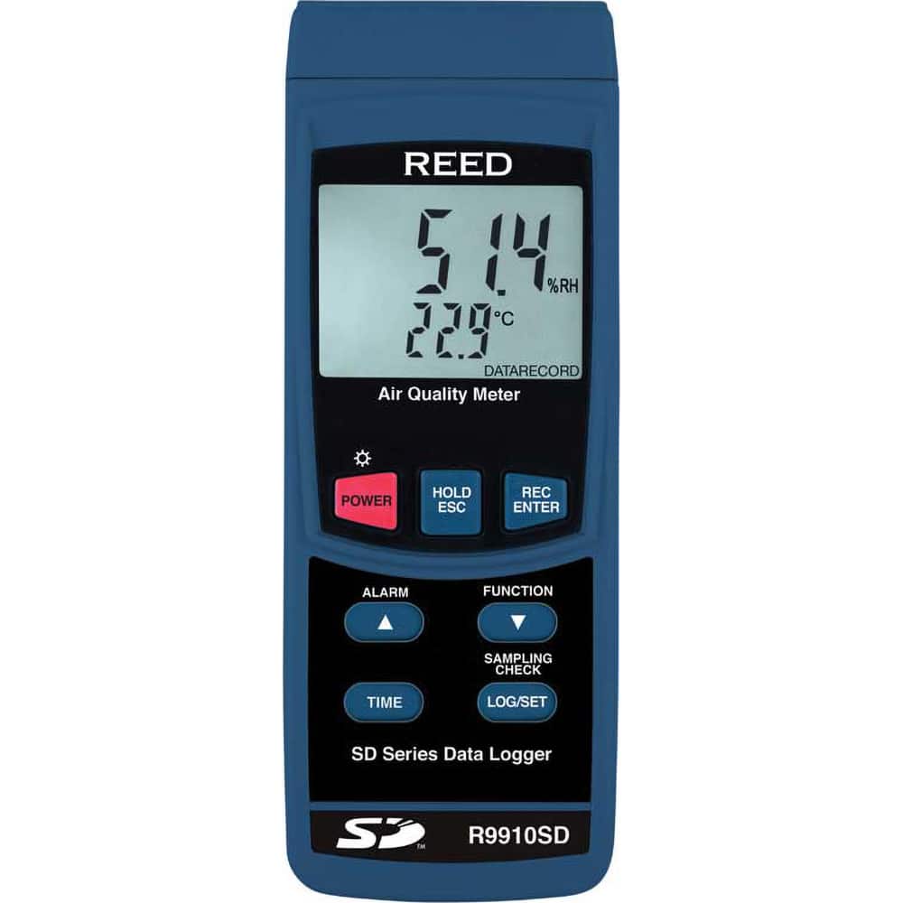REED Instruments - Natural Gas, Carbon Monoxide & Refrigerant Detectors; Type: Air Quality Meter ; Function: Measures Oxygen (O2), Carbon Dioxide (CO2), Carbon Monoxide (CO), Temperature & Humidity ; Height (Decimal Inch): 2.700000 ; Height (mm): 68.0000 - Exact Tool & Supply