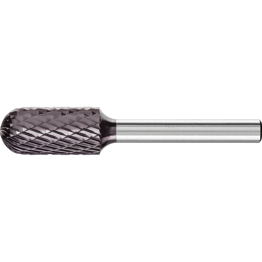 PFERD - SC-5L6, 1/2" Cut Diam, 1/4" Shank Diam, Carbide Double Cut Cylinder with Radius End Burr - Exact Tool & Supply
