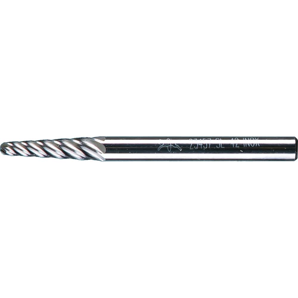 PFERD - SL-42, 1/8" Cut Diam, 1/8" Shank Diam, Carbide Inox Cut Taper with Radius End Burr - Exact Tool & Supply