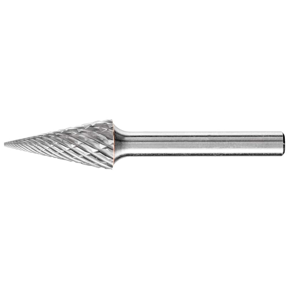 PFERD - SM-5, 1/2" Cut Diam, 1/4" Shank Diam, Carbide End Cut Diamond Pattern Cone Burr - Exact Tool & Supply