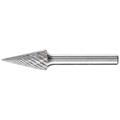 PFERD - SM-5, 1/2" Cut Diam, 1/4" Shank Diam, Carbide End Cut Diamond Pattern Cone Burr - Exact Tool & Supply