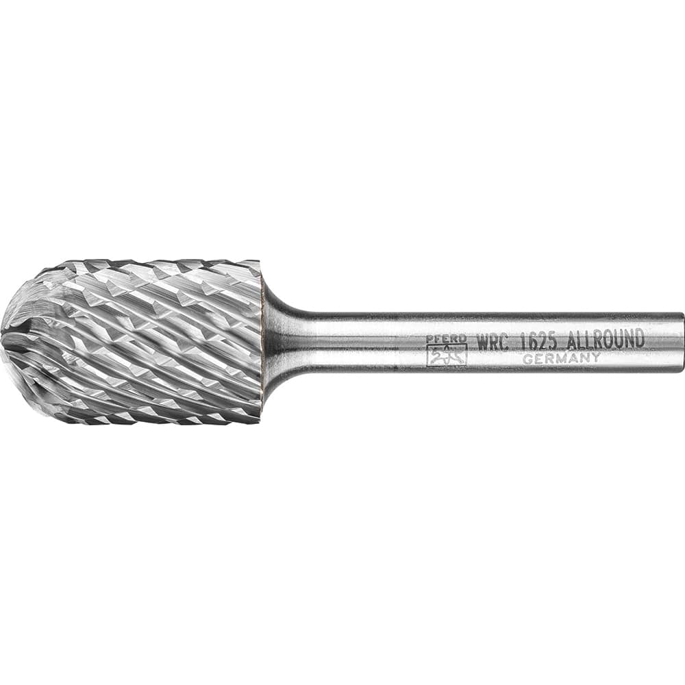 PFERD - SC-6, 5/8" Cut Diam, 1/4" Shank Diam, Carbide End Cut Diamond Pattern Cylinder with Radius End Burr - Exact Tool & Supply