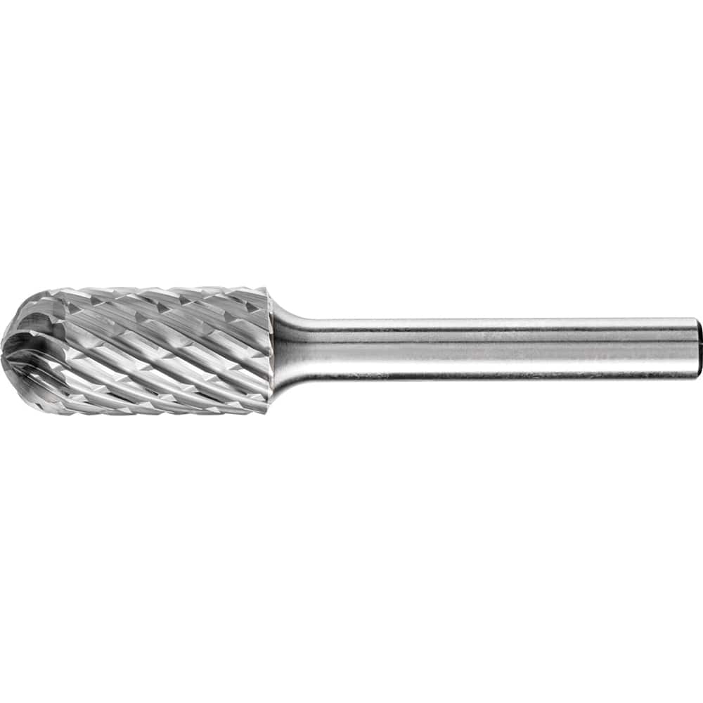 PFERD - SC-5, 1/2" Cut Diam, 1/4" Shank Diam, Carbide End Cut Diamond Pattern Cylinder with Radius End Burr - Exact Tool & Supply