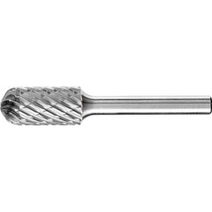 PFERD - SC-5, 1/2" Cut Diam, 1/4" Shank Diam, Carbide End Cut Diamond Pattern Cylinder with Radius End Burr - Exact Tool & Supply