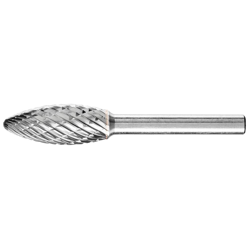 PFERD - SH-5, 1/2" Cut Diam, 1/4" Shank Diam, Carbide Diamond Pattern Flame Burr - Exact Tool & Supply