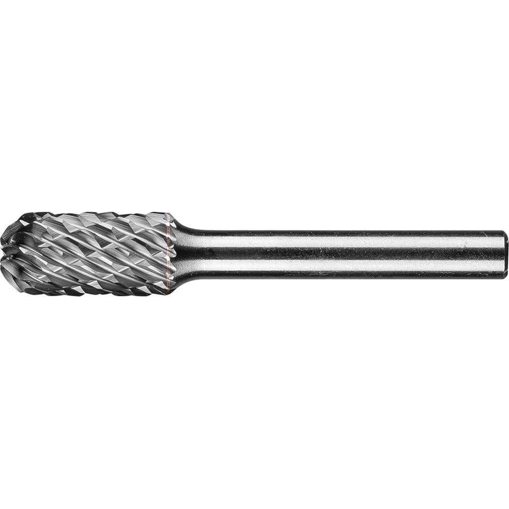 PFERD - SC-3, 3/8" Cut Diam, 1/4" Shank Diam, Carbide End Cut Diamond Pattern Cylinder with Radius End Burr - Exact Tool & Supply