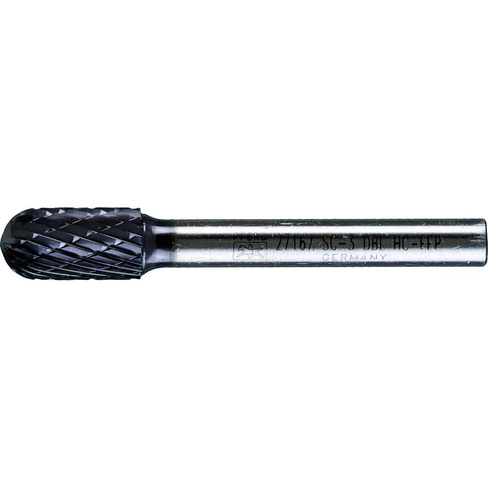 PFERD - SC-3, 3/8" Cut Diam, 1/4" Shank Diam, Carbide Double Cut Cylinder with Radius End Burr - Exact Tool & Supply