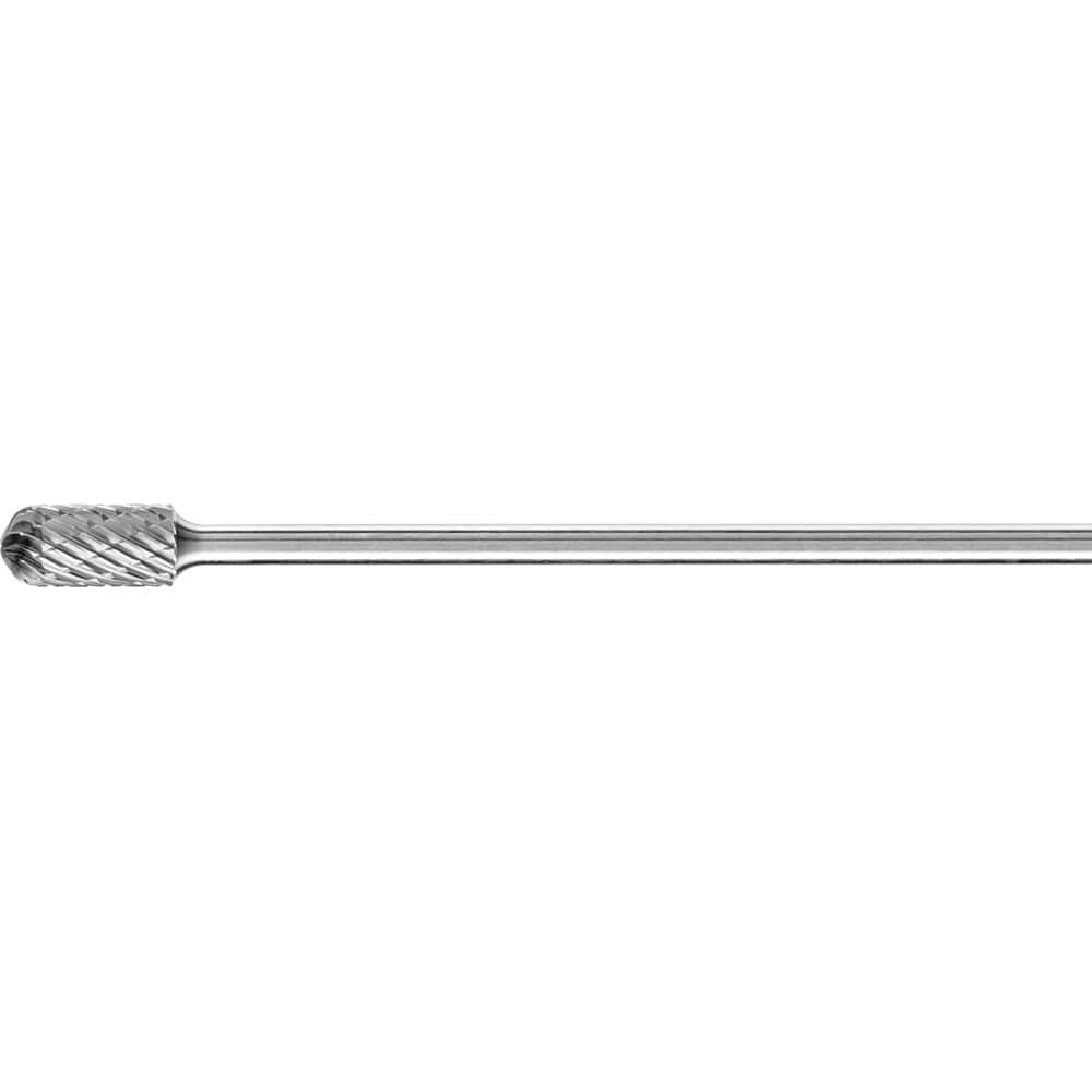 PFERD - SC-5L6, 1/2" Cut Diam, 1/4" Shank Diam, Carbide End Cut Diamond Pattern Cylinder with Radius End Burr - Exact Tool & Supply
