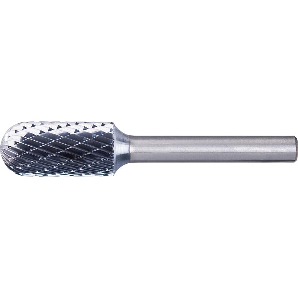 PFERD - SC-5, 1/2" Cut Diam, 1/4" Shank Diam, Carbide Double Cut Cylinder with Radius End Burr - Exact Tool & Supply