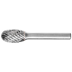 PFERD - SE-5, 1/2" Cut Diam, 1/4" Shank Diam, Carbide Diamond Cut Oval Burr - Exact Tool & Supply