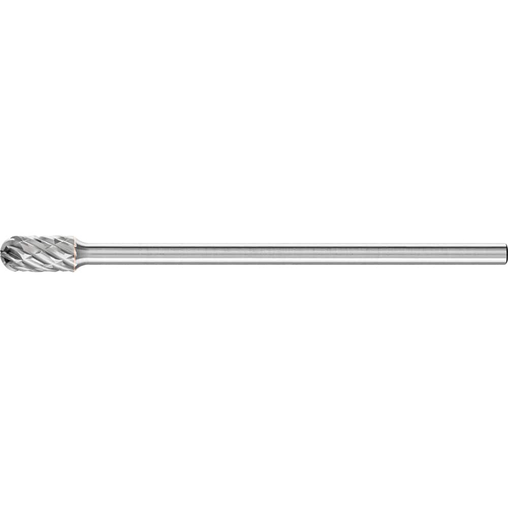 PFERD - SC-3L6, 3/8" Cut Diam, 1/4" Shank Diam, Carbide Steel Cut Diamond Pattern Cylinder with Radius End Burr - Exact Tool & Supply