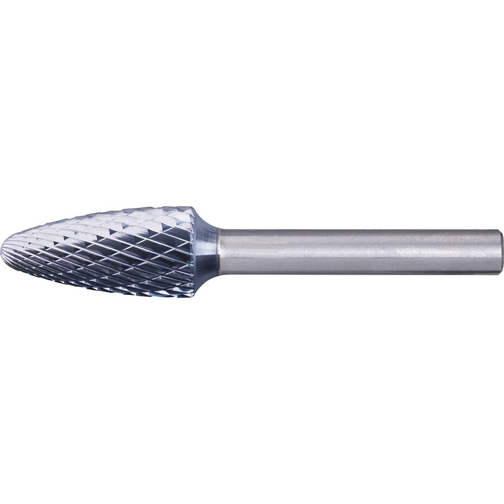 PFERD - SF-5, 1/2" Cut Diam, 1/4" Shank Diam, Carbide Double Cut Tree with Radius End Burr - Exact Tool & Supply