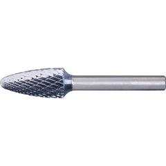 PFERD - SF-5, 1/2" Cut Diam, 1/4" Shank Diam, Carbide Double Cut Tree with Radius End Burr - Exact Tool & Supply