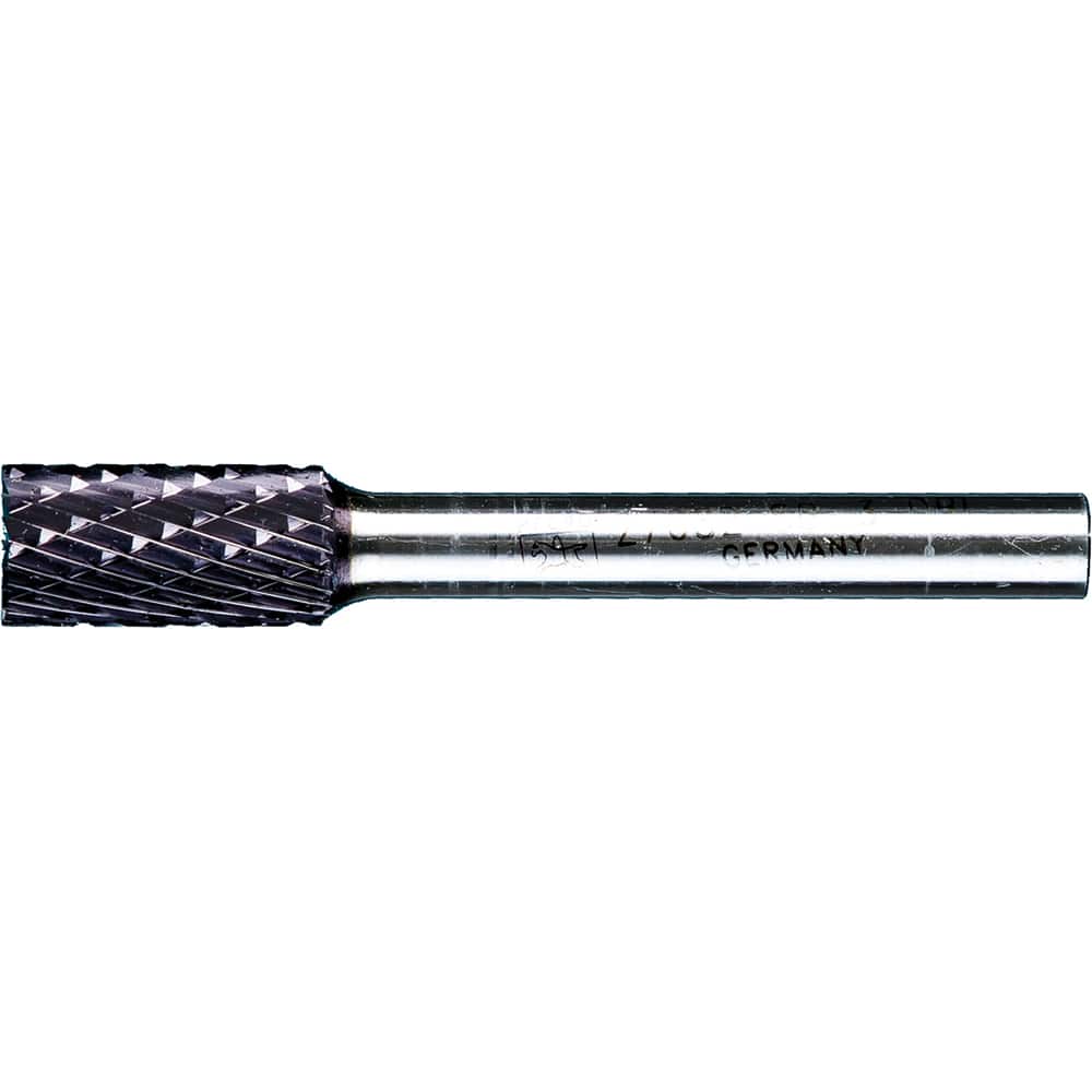 PFERD - SB-3, 3/8" Cut Diam, 1/4" Shank Diam, Carbide Double Cut Cylinder with End Cut Burr - Exact Tool & Supply