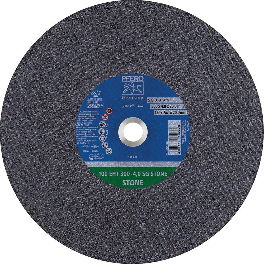PFERD - Cutoff Wheels; Tool Compatibility: Angle Grinder ; Wheel Diameter (Inch): 12 ; Wheel Thickness (Inch): 1/8 ; Abrasive Material: Aluminum Oxide ; Maximum RPM: 6400.000 ; Grit: 24 - Exact Tool & Supply