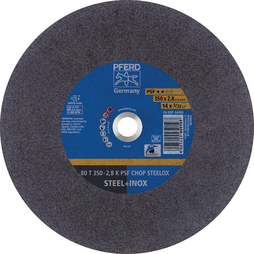PFERD - Cutoff Wheels; Tool Compatibility: Chop Saw ; Wheel Diameter (Inch): 14 ; Wheel Thickness (Inch): 3/32 ; Abrasive Material: Aluminum Oxide ; Maximum RPM: 4400.000 ; Grit: 36 - Exact Tool & Supply