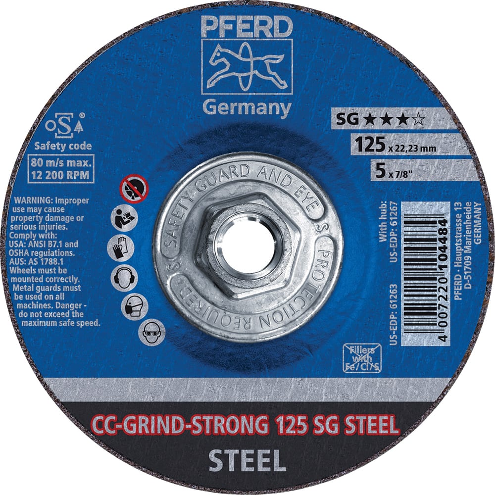 PFERD - Depressed-Center Wheels; Hole Thread Size: 5/8-11 ; Connector Type: Arbor ; Wheel Type Number: Type 1 ; Abrasive Material: Steel ; Maximum RPM: 12200.000 ; Bond Type: Resinoid - Exact Tool & Supply