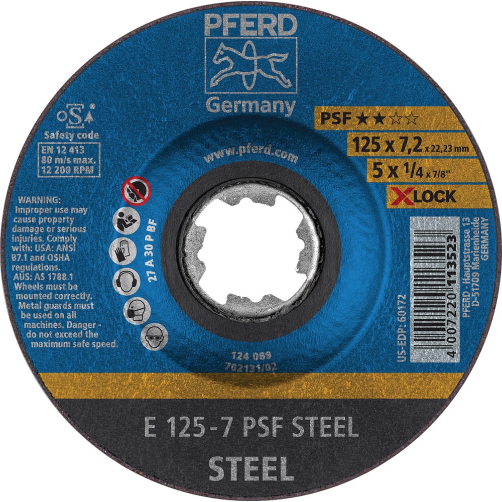PFERD - Depressed-Center Wheels; Hole Size (Inch): 1/4 ; Connector Type: Arbor ; Wheel Type Number: Type 1 ; Abrasive Material: Aluminum Oxide ; Maximum RPM: 12200.000 ; Grit: 24 - Exact Tool & Supply