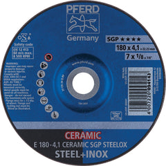 PFERD - Depressed-Center Wheels; Hole Size (Inch): 7/8 ; Connector Type: Arbor ; Wheel Type Number: Type 27 ; Abrasive Material: Ceramic Oxide ; Maximum RPM: 8500.000 ; Grit: 24 - Exact Tool & Supply