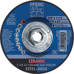 PFERD - Depressed-Center Wheels; Hole Thread Size: 5/8-11 ; Connector Type: Arbor ; Wheel Type Number: Type 27 ; Abrasive Material: Ceramic Oxide ; Maximum RPM: 13300.000 ; Grit: 24 - Exact Tool & Supply
