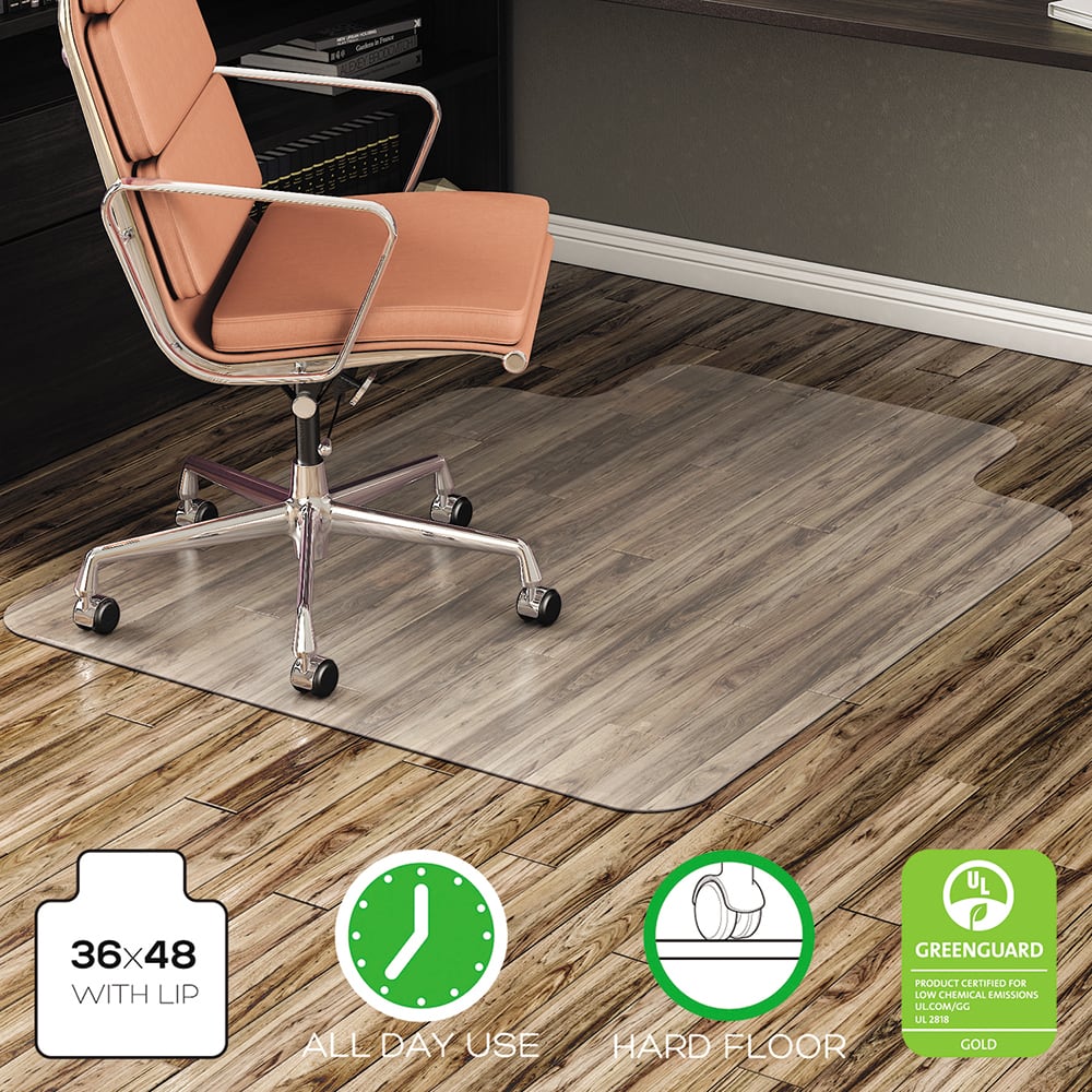 Deflect-o - Chair Mats; Style: Straight Edge ; Shape: Rectangular ; Width (Inch): 36 ; Length (Inch): 48 ; Lip Cutout Size: 19 x 10 (Inch) - Exact Tool & Supply