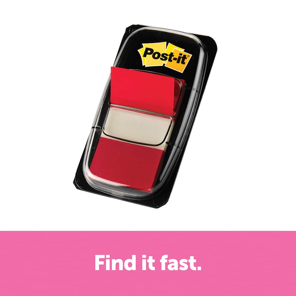 3M - Self-Stick Page Flags; Style: Flag ; Color: Red ; Size: 0.47 x 1.7 - Exact Tool & Supply