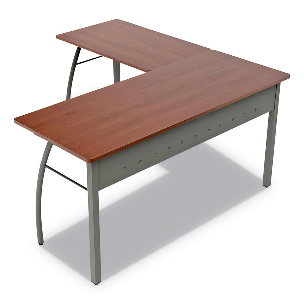 Linea Italia - Office Desks; Type: L-Shaped ; Center Draw: No ; Color: Cherry ; Material: Steel Base, Woodgrain Laminate Worksurface ; Width (Inch): 59-1/8 ; Depth (Inch): 59-1/8 - Exact Tool & Supply