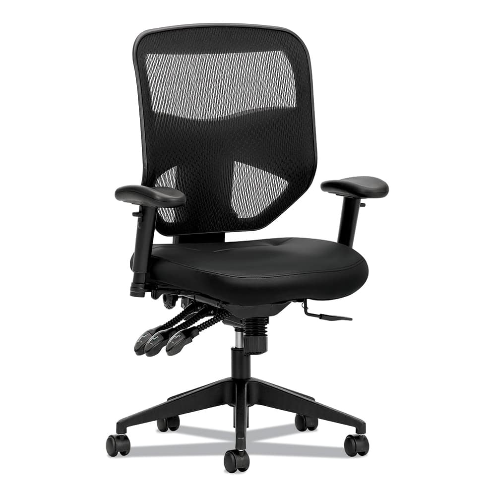 Basyx - Swivel & Adjustable Office Chairs; Type: Task Chair ; Color: Black ; Seat Material: SofThread Leather ; Height Range (Inch): 41 - Exact Tool & Supply