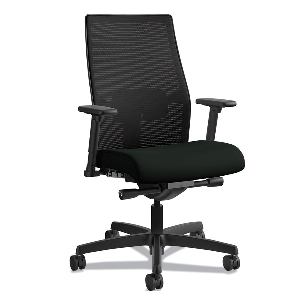 Hon - Swivel & Adjustable Office Chairs; Type: Mid-Back Chair ; Color: Black ; Seat Material: Fabric ; Height Range (Inch): 44 - Exact Tool & Supply