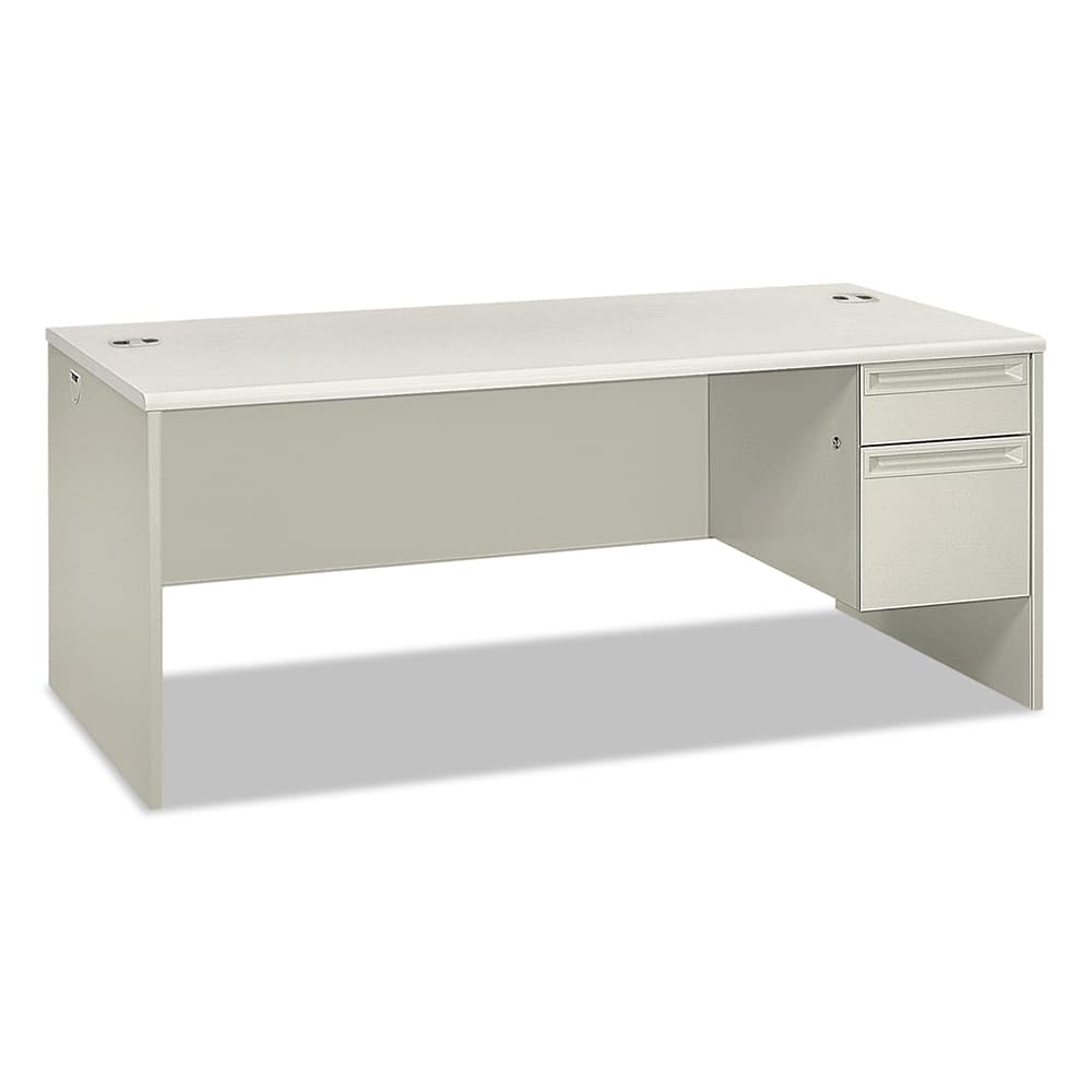 Hon - Office Desks; Type: Single Pedestal w/Right Hand Return ; Center Draw: No ; Color: Silver Mesh; Light Gray ; Material: Steel Base; Laminate Worksurface ; Width (Inch): 72 ; Depth (Inch): 36 - Exact Tool & Supply