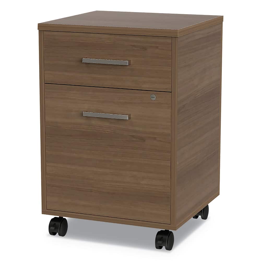 Linea Italia - 2 Drawer Natural Walnut Laminate & Steel Mobile Pedestal File Cabinet - Exact Tool & Supply