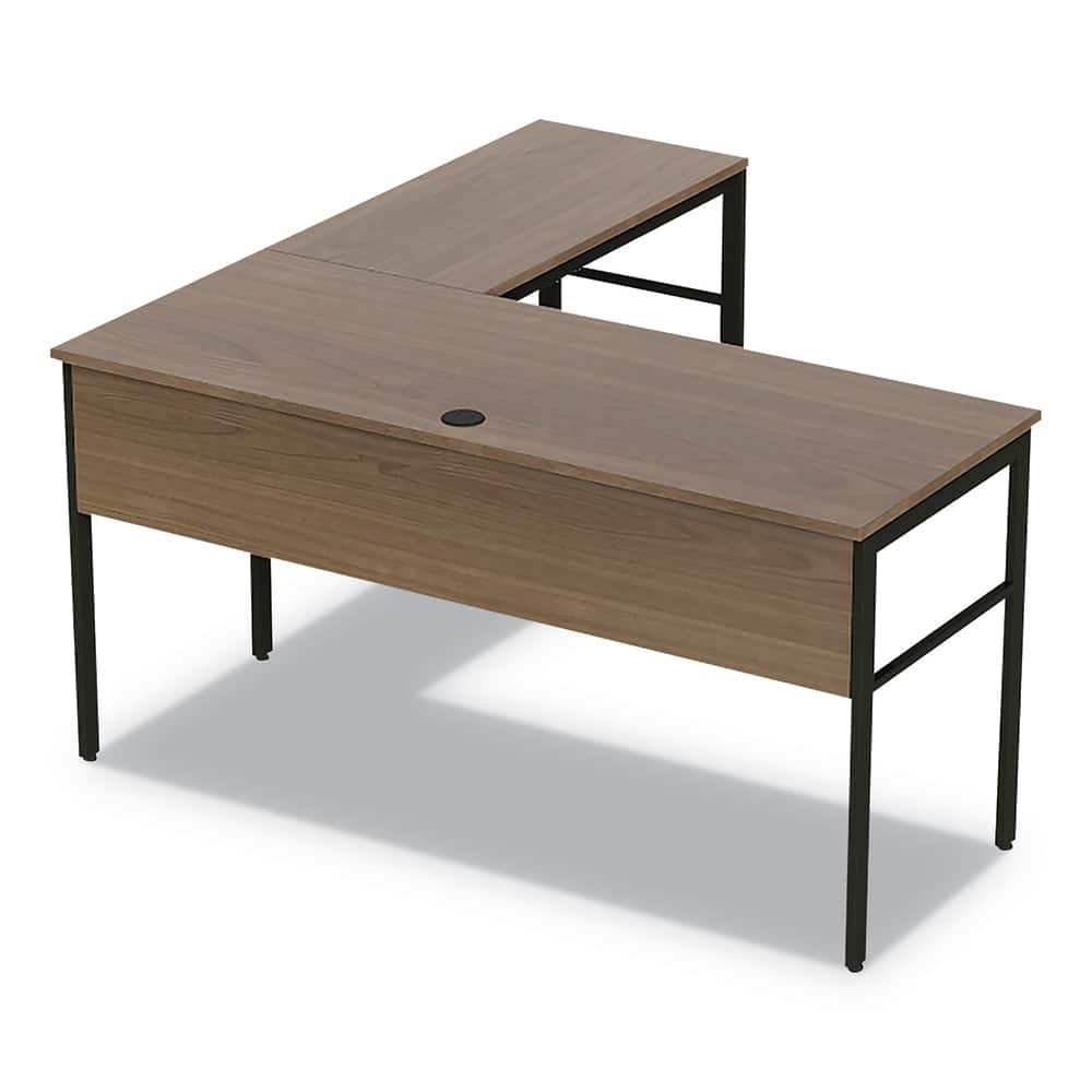 Linea Italia - Office Desks; Type: Workstation ; Center Draw: No ; Color: Natural Walnut ; Material: Steel Base; Laminate Worksurface ; Width (Inch): 59 ; Depth (Inch): 59 - Exact Tool & Supply