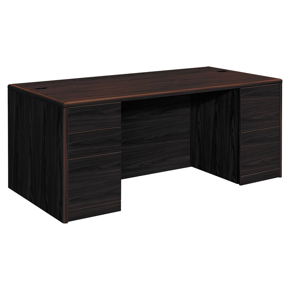 Hon - Office Desks; Type: Double Pedestal Desk ; Center Draw: No ; Color: Mahogany ; Material: Woodgrain Laminate Base; High-Pressure Laminate Worksurface ; Width (Inch): 72 ; Depth (Inch): 36 - Exact Tool & Supply
