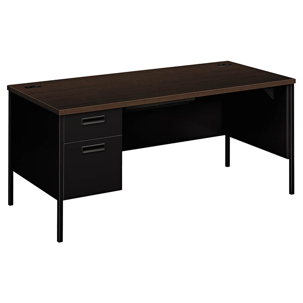 Hon - Office Desks; Type: Single Pedestal w/Left Hand Return ; Center Draw: No ; Color: Mocha ; Material: Steel Base; Laminate Worksurface ; Width (Inch): 66 ; Depth (Inch): 30 - Exact Tool & Supply