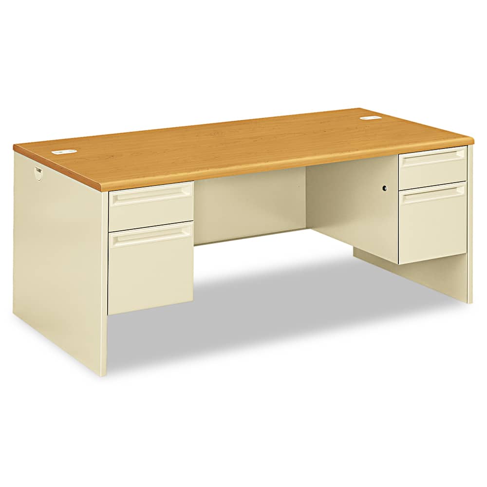 Hon - Office Desks; Type: Double Pedestal Desk ; Center Draw: No ; Color: Harvest; Putty ; Material: Steel Base; High-Pressure Laminate Worksurface ; Width (Inch): 72 ; Depth (Inch): 36 - Exact Tool & Supply