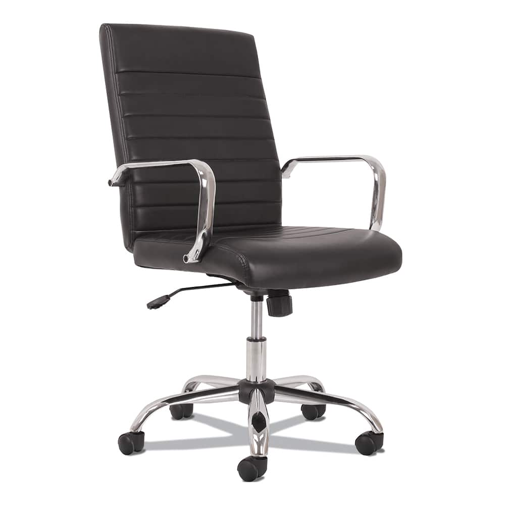 Basyx - Swivel & Adjustable Office Chairs; Type: Executive Mid Back ; Color: Black/Aluminum ; Seat Material: Leather ; Height Range (Inch): 38 - Exact Tool & Supply