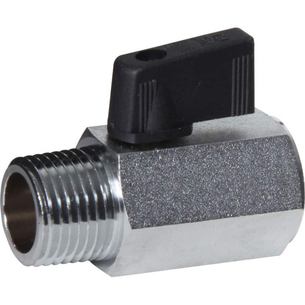 Miniature Manual Ball Valve: 3/8″ Pipe, Full Port, Brass 2-Way Flow & In-Line, MNPT x FNPT, 450 psi WOG