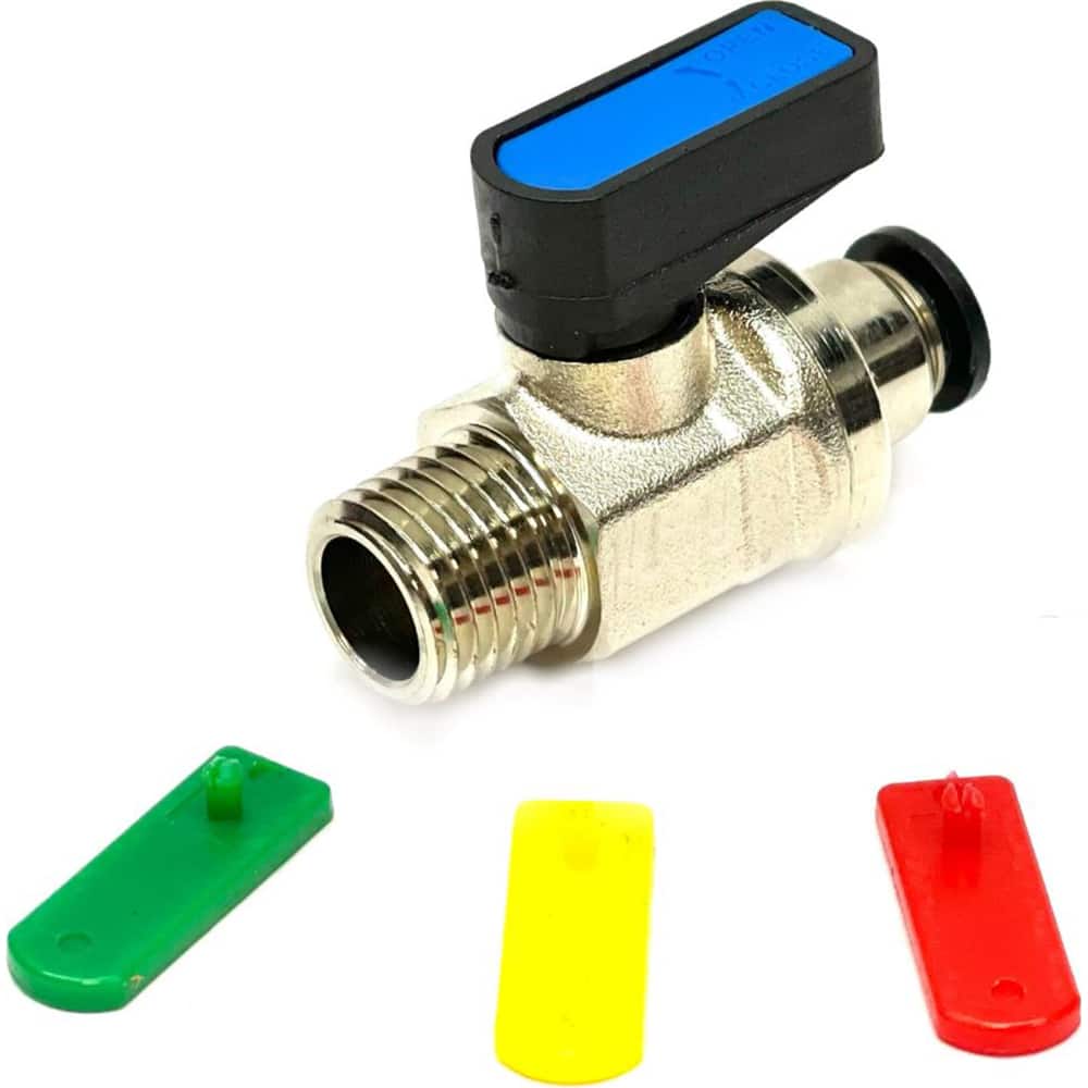 Miniature Manual Ball Valve: 1/2″ Pipe, Standard Port, Brass 2-Way Flow & In-Line, Tube x MNPT, 250 psi WOG