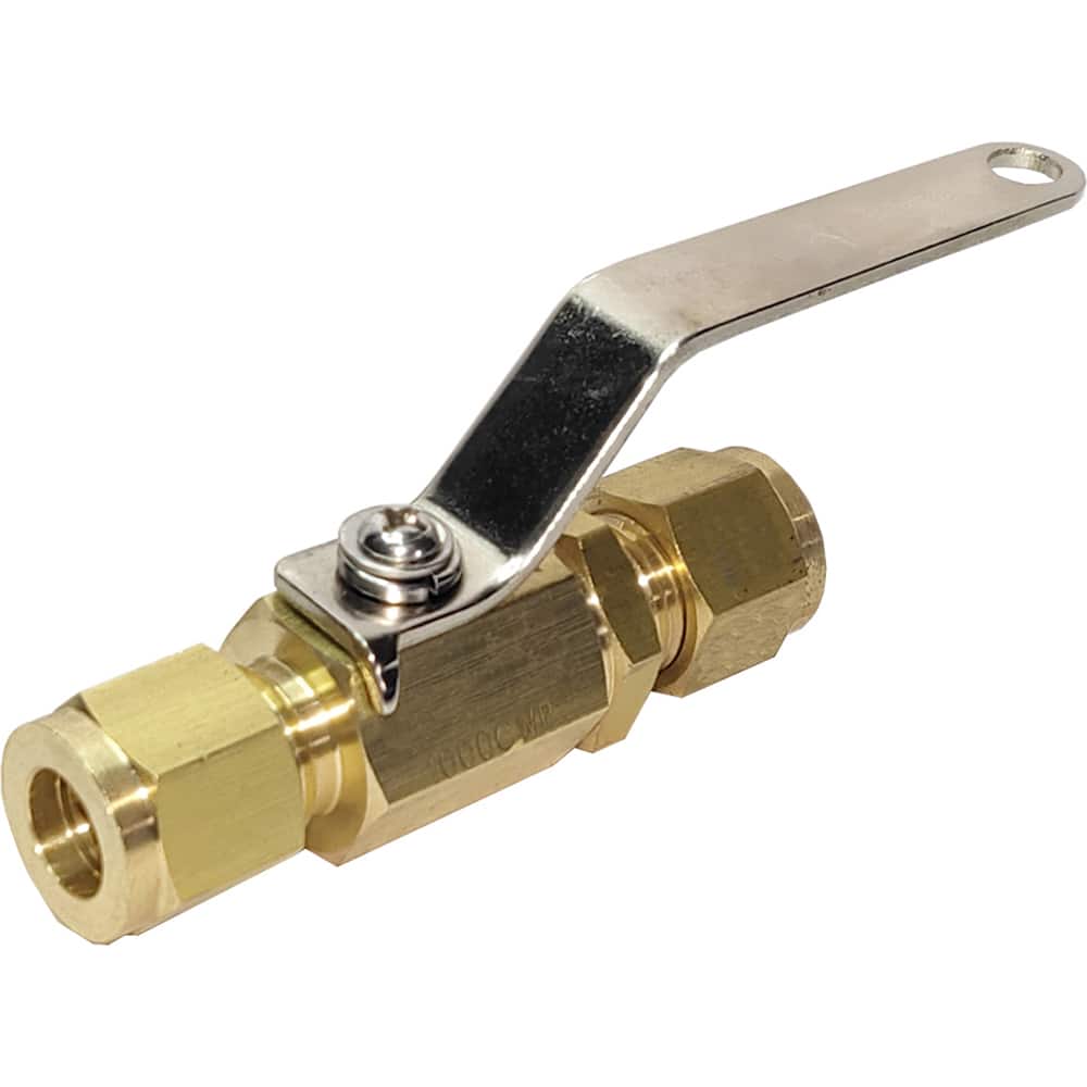 Miniature Manual Ball Valve: Full Port, Brass 2-Way Flow & In-Line, Tube x Tube, 1,000 psi WOG