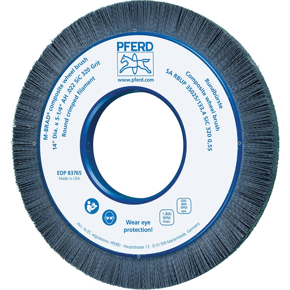 PFERD - Wheel Brushes; Outside Diameter (Inch): 14 ; Wire Type: Crimped; Round ; Fill Material: Nylon ; Trim Length (Inch): 1-1/2 ; Filament Wire Diameter Range: 0.0200-0.0299 ; Maximum RPM: 1800.000 - Exact Tool & Supply